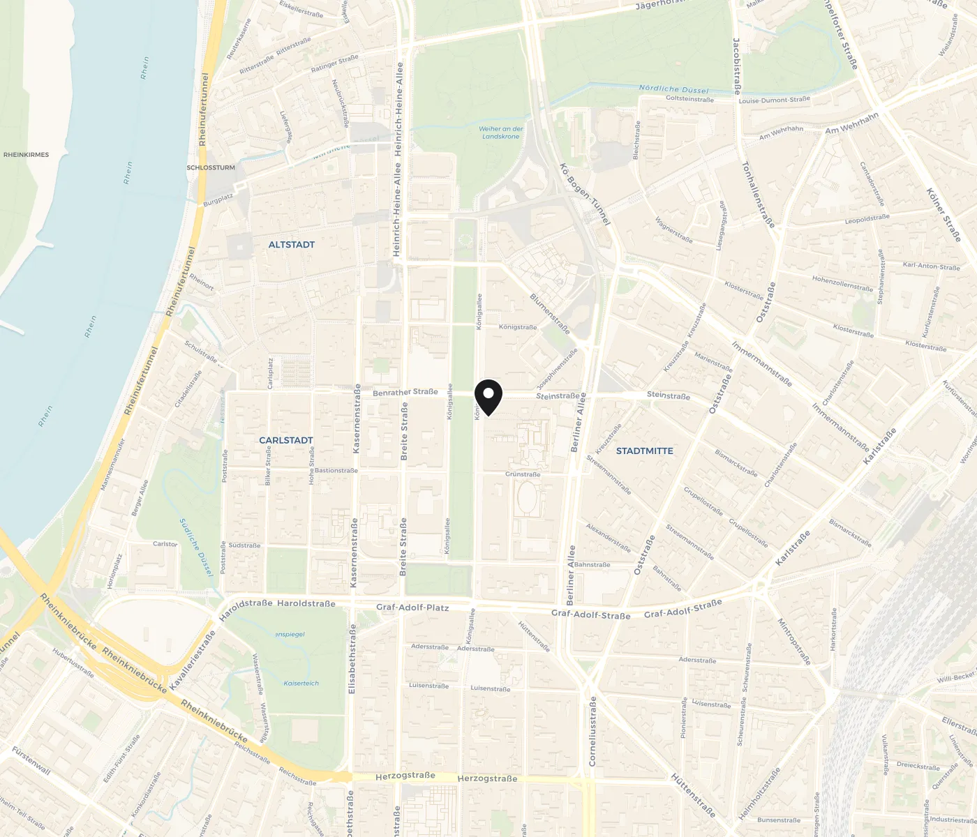 Kartenausschnitt mit Markierung des Salons Düsseldorf Königsallee, Königsallee 56, 40212 Düsseldorf